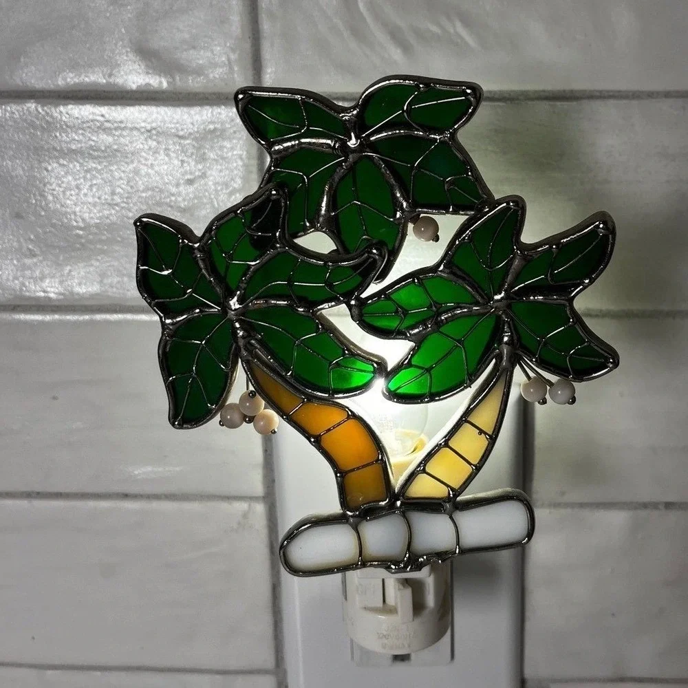 Palm Tree Night Light Stained Glass Tropical Island Decor Accent Lighting‎